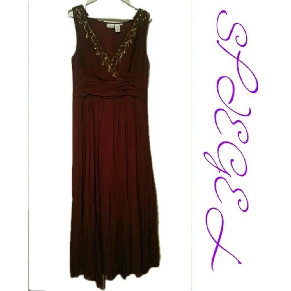 Spiegel Sequined Burgundy Retro Maxi Gown sz 10
